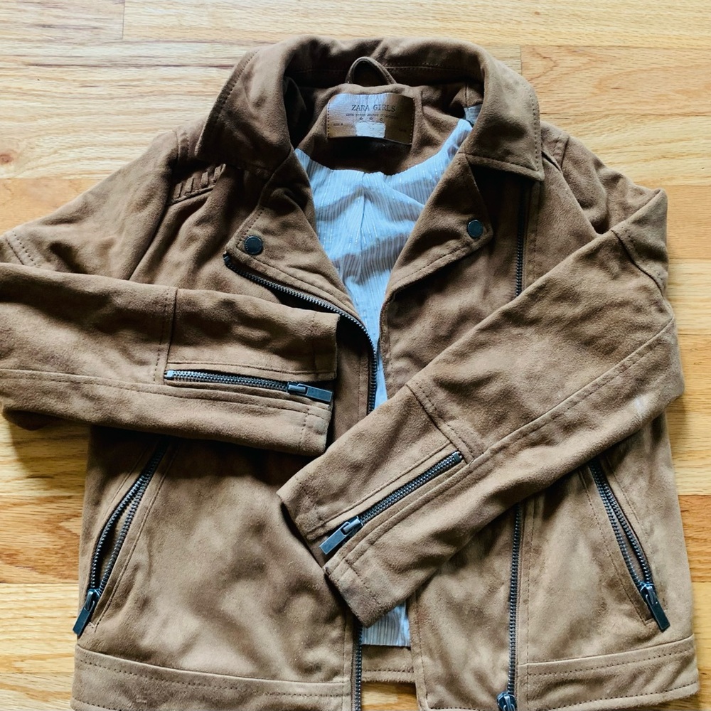 Zara Brown Suede Jacket for Girls size 8 EUC